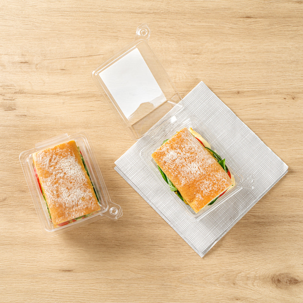 Tamper Tek Rectangle Clear Plastic Sandwich Container - with Lid, Tamper-Evident - 6" x 4 1/2" x 2 1/4" - 100 count box