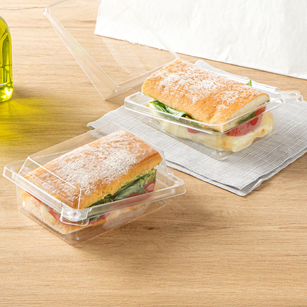 Tamper Tek Rectangle Clear Plastic Sandwich Container - with Lid, Tamper-Evident - 6" x 4 1/2" x 2 1/4" - 100 count box