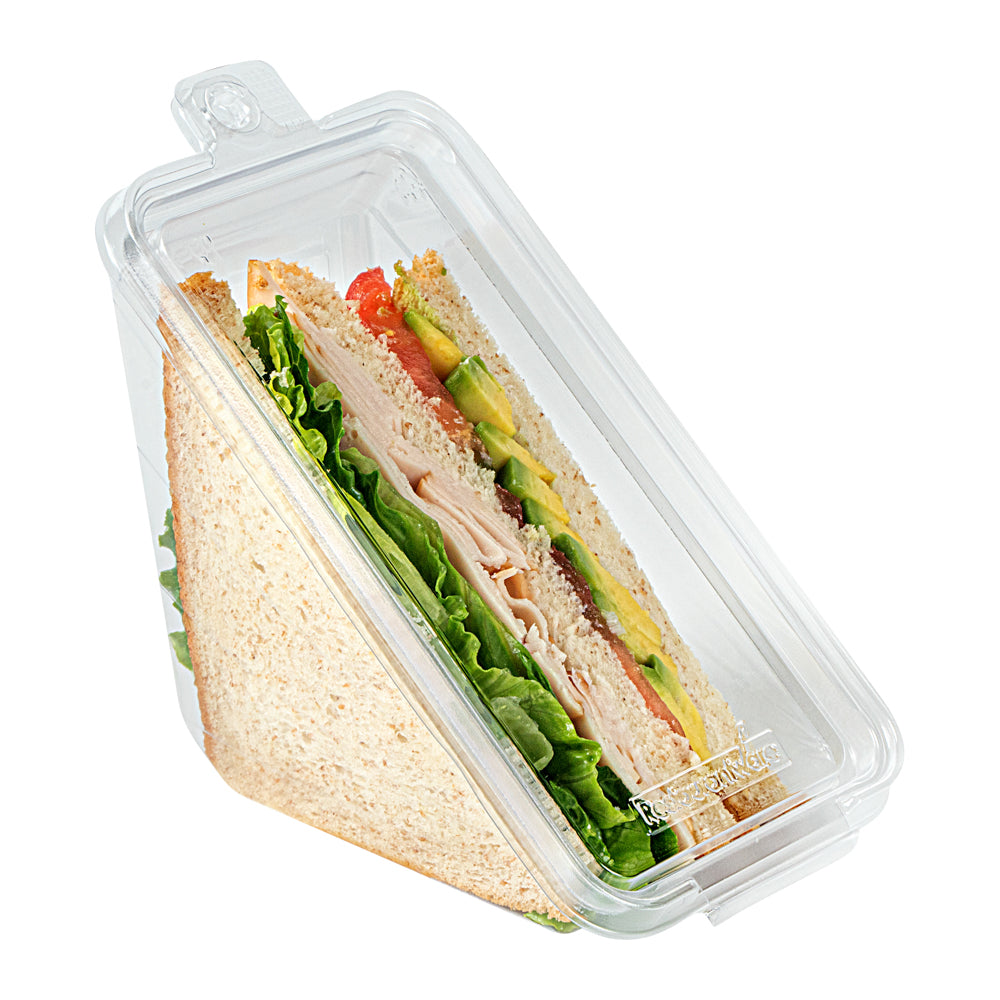 Tamper Tek Triangle Clear Plastic Sandwich Container - with Lid, Tamper-Evident - 7 1/4" x 4" x 3 1/2" - 100 count box