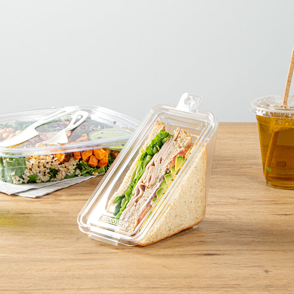 Tamper Tek Triangle Clear Plastic Sandwich Container - with Lid, Tamper-Evident - 7 1/4" x 4" x 3 1/2" - 100 count box