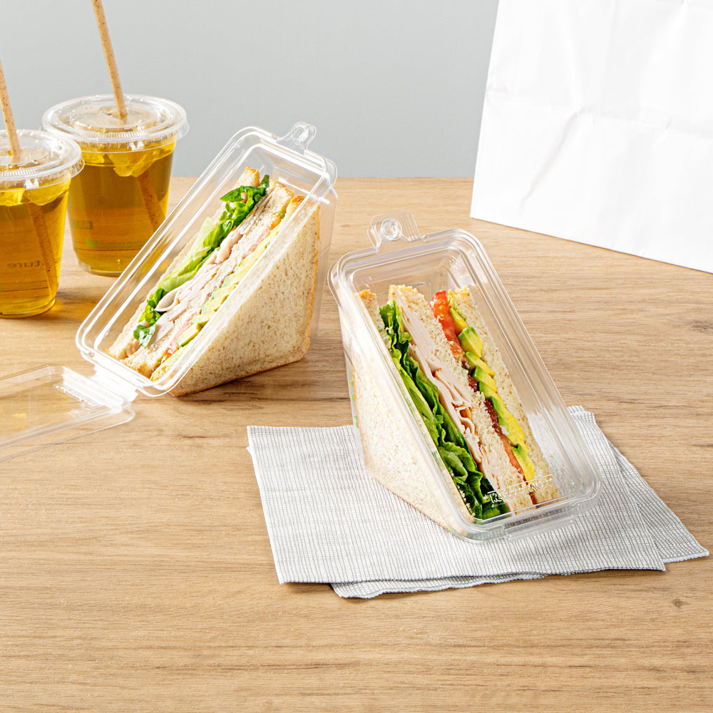 Tamper Tek Triangle Clear Plastic Sandwich Container - with Lid, Tamper-Evident - 7 1/4" x 4" x 3 1/2" - 100 count box
