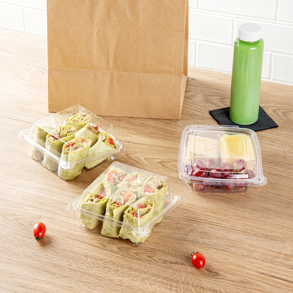 Tamper Tek Square Clear Plastic Sandwich Container - with Lid, Tamper-Evident - 5 3/4" x 5 1/2" x 2 1/2" - 100 count box
