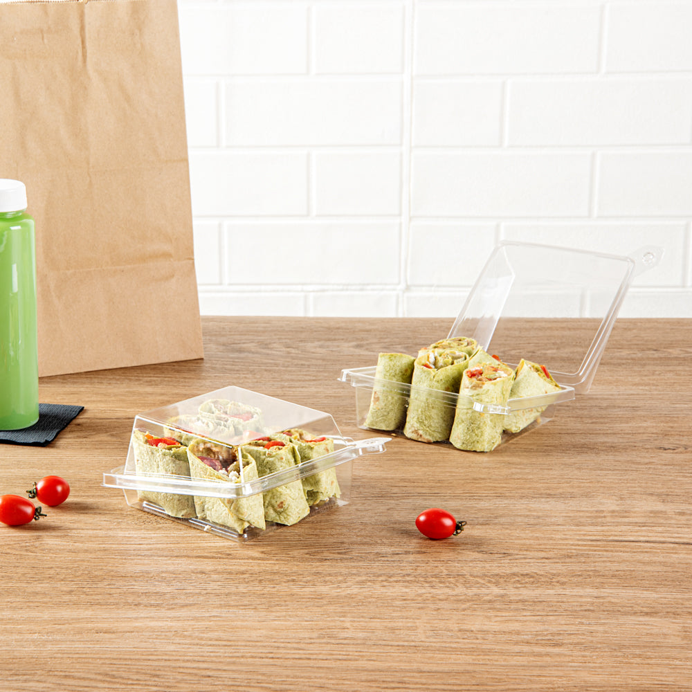 Tamper Tek Square Clear Plastic Sandwich Container - with Lid, Tamper-Evident - 5 3/4" x 5 1/2" x 2 1/2" - 100 count box