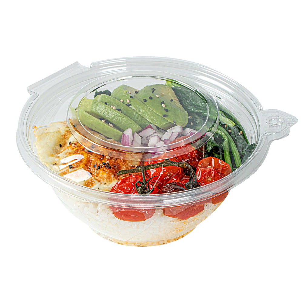 Tamper Tek 24 oz Round Clear Plastic Bowl - with Lid, Tamper-Evident - 6 3/4" x 6 1/2" x 2 3/4" - 100 count box
