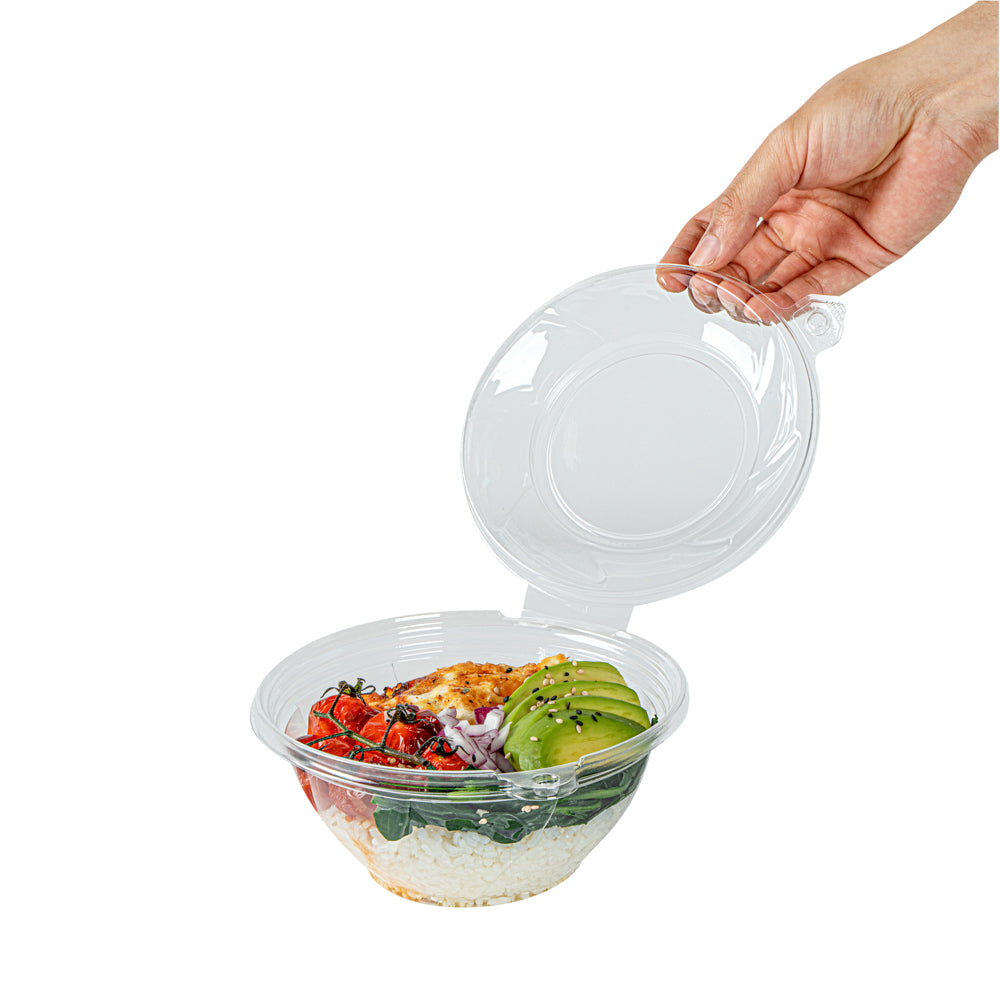 Tamper Tek 24 oz Round Clear Plastic Bowl - with Lid, Tamper-Evident - 6 3/4" x 6 1/2" x 2 3/4" - 100 count box