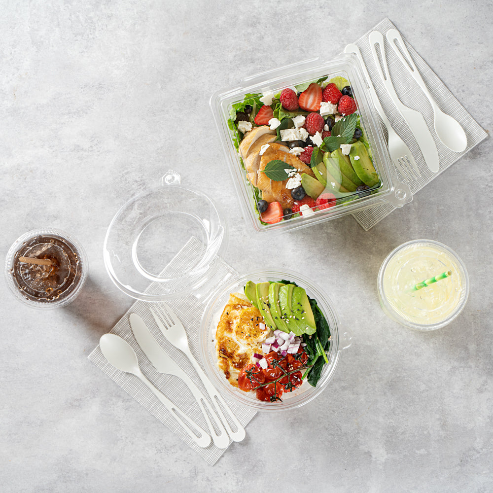 Tamper Tek 24 oz Round Clear Plastic Bowl - with Lid, Tamper-Evident - 6 3/4" x 6 1/2" x 2 3/4" - 100 count box