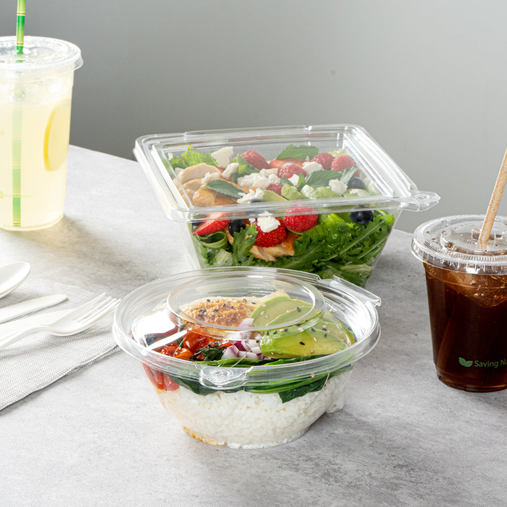 Tamper Tek 24 oz Round Clear Plastic Bowl - with Lid, Tamper-Evident - 6 3/4" x 6 1/2" x 2 3/4" - 100 count box