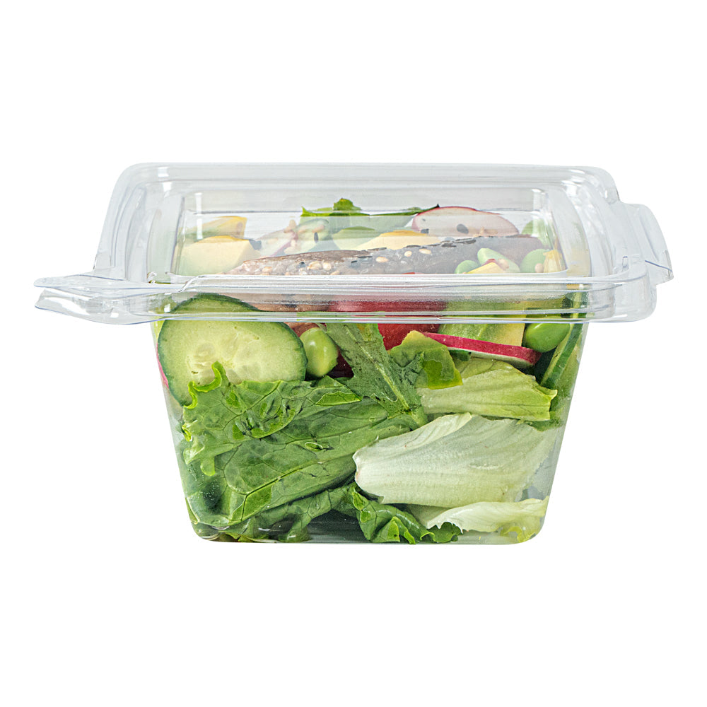 Tamper Tek 12 oz Square Clear Plastic Salad Bowl - with Lid, Tamper-Evident - 4 3/4" x 4 1/2" x 2 1/4" - 100 count box