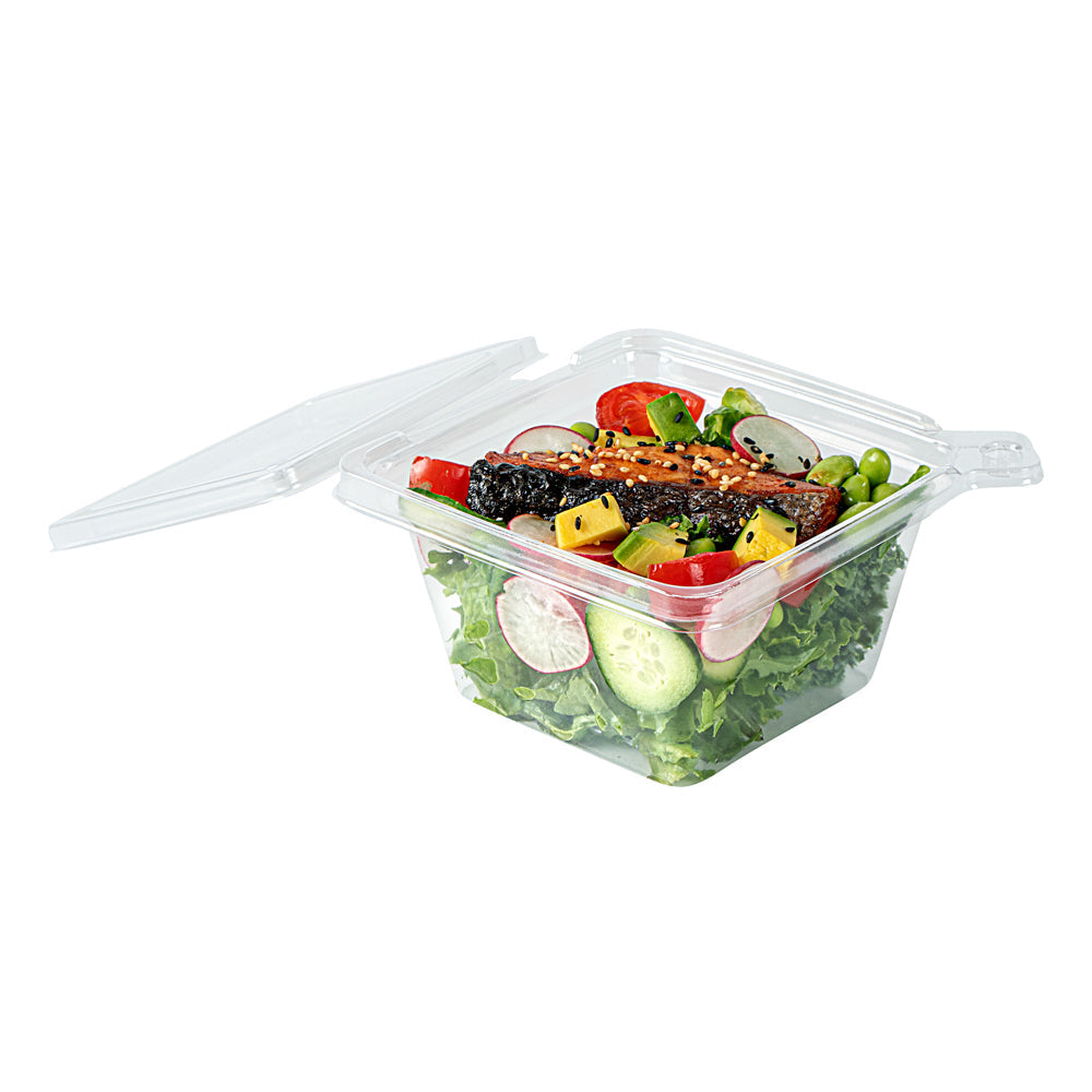 Tamper Tek 12 oz Square Clear Plastic Salad Bowl - with Lid, Tamper-Evident - 4 3/4" x 4 1/2" x 2 1/4" - 100 count box