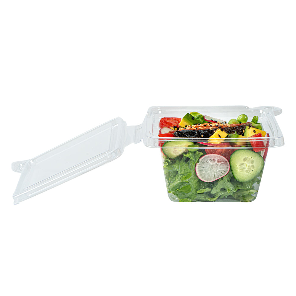 Tamper Tek 12 oz Square Clear Plastic Salad Bowl - with Lid, Tamper-Evident - 4 3/4" x 4 1/2" x 2 1/4" - 100 count box