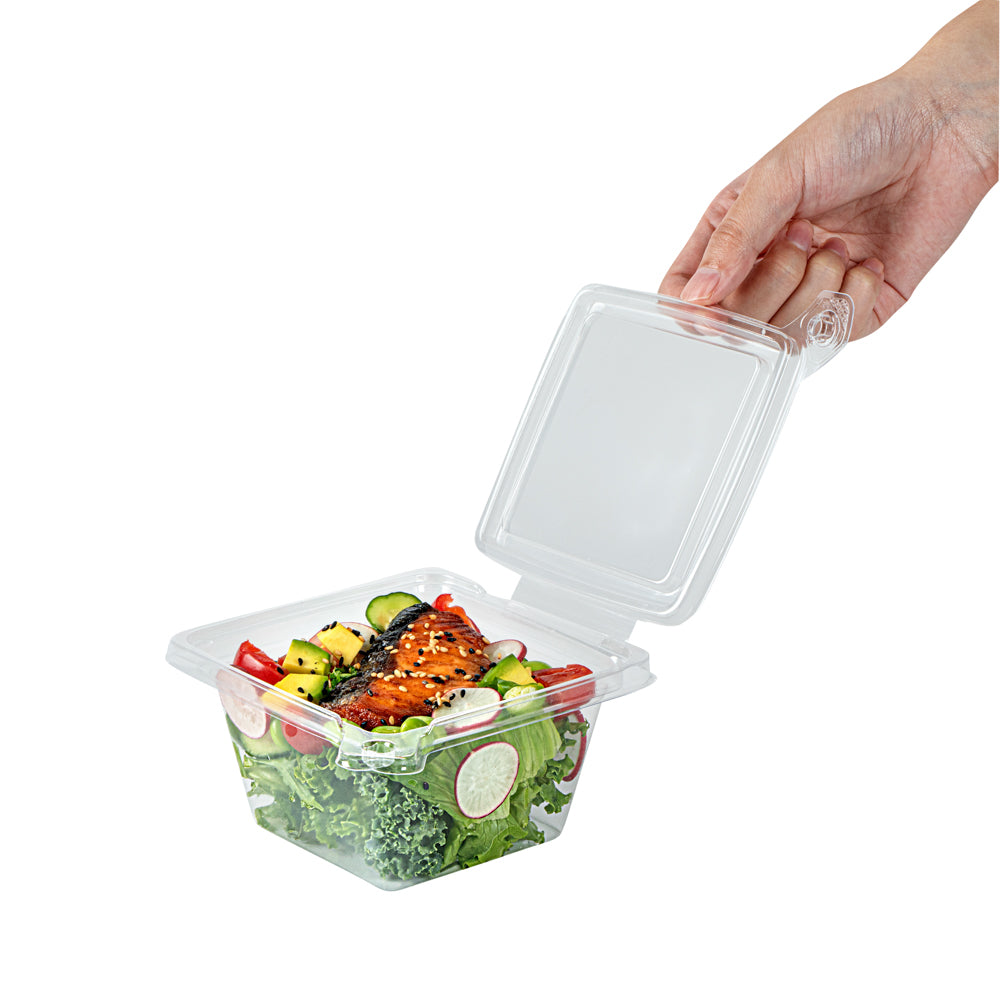 Tamper Tek 12 oz Square Clear Plastic Salad Bowl - with Lid, Tamper-Evident - 4 3/4" x 4 1/2" x 2 1/4" - 100 count box