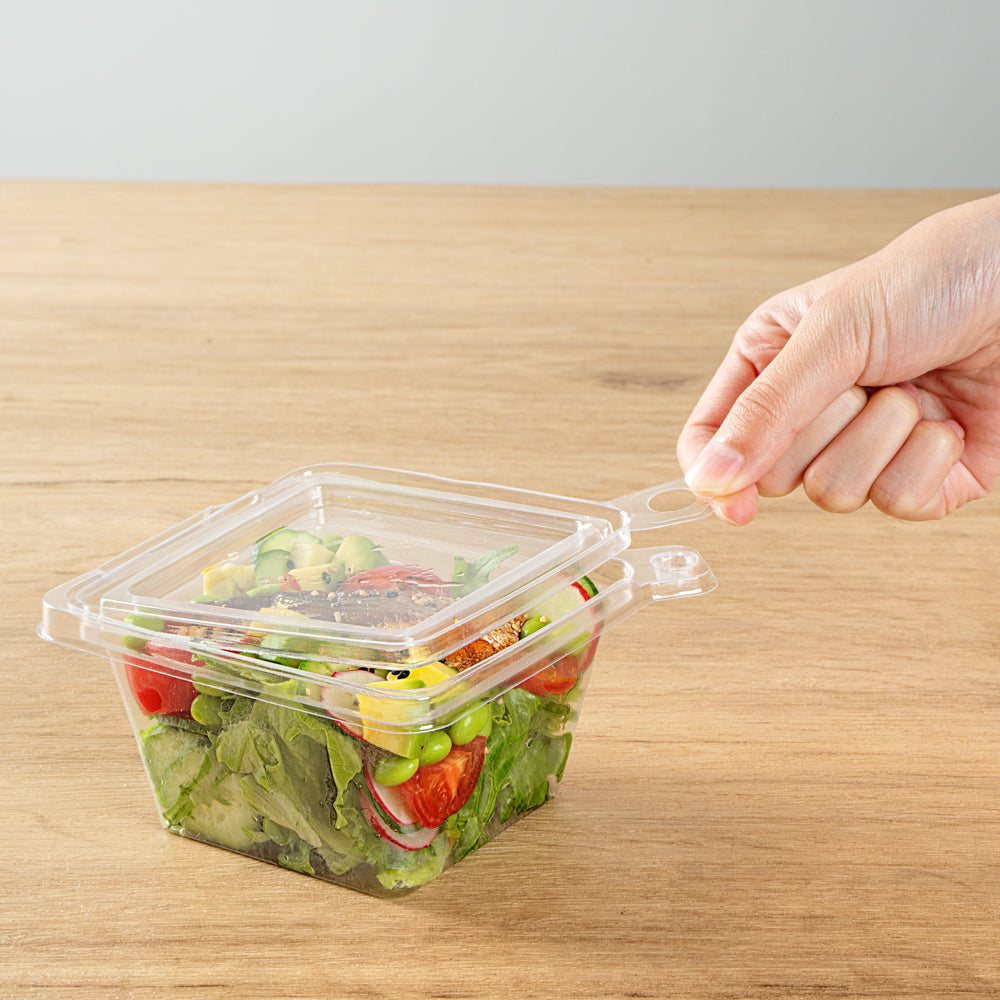 Tamper Tek 12 oz Square Clear Plastic Salad Bowl - with Lid, Tamper-Evident - 4 3/4" x 4 1/2" x 2 1/4" - 100 count box