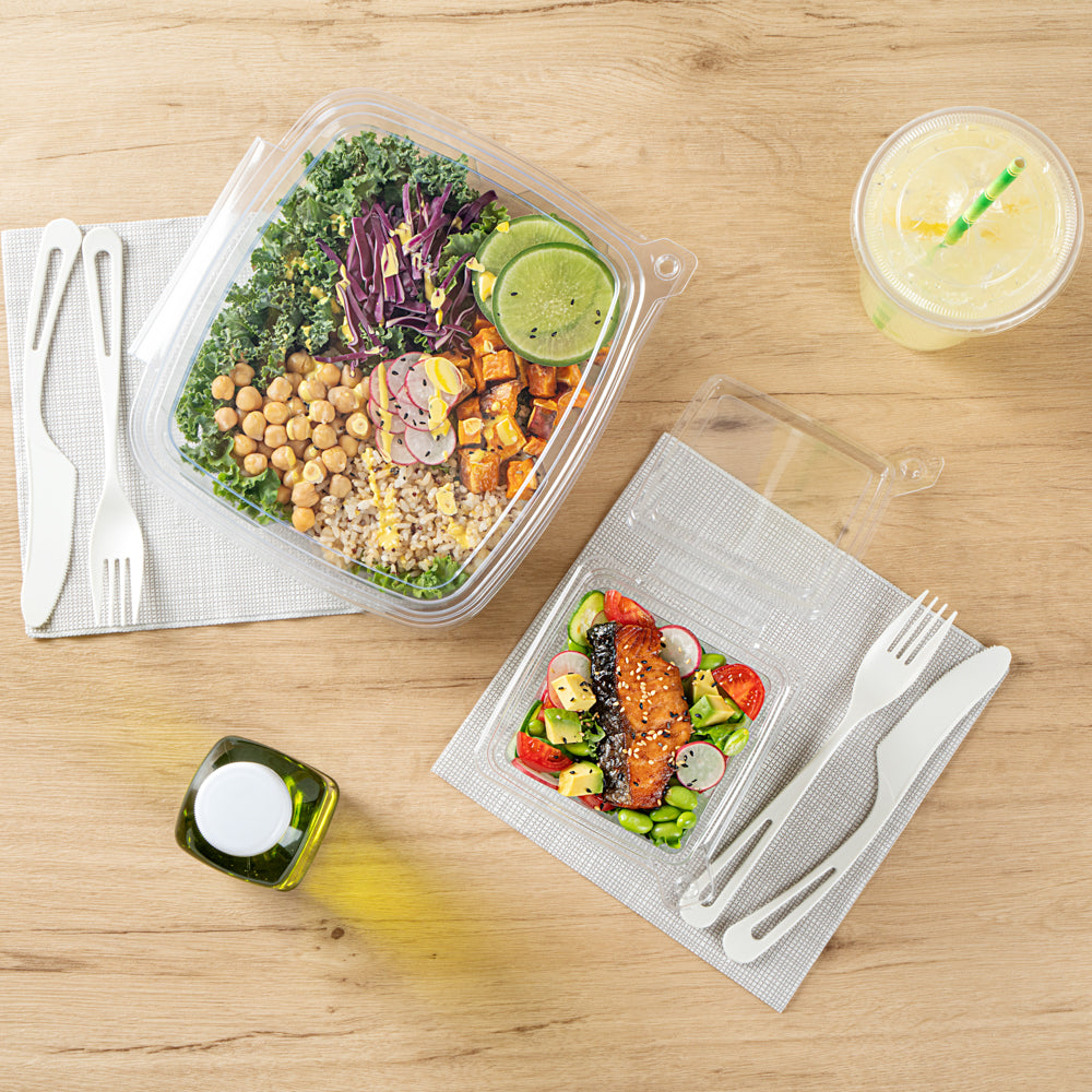 Tamper Tek 12 oz Square Clear Plastic Salad Bowl - with Lid, Tamper-Evident - 4 3/4" x 4 1/2" x 2 1/4" - 100 count box