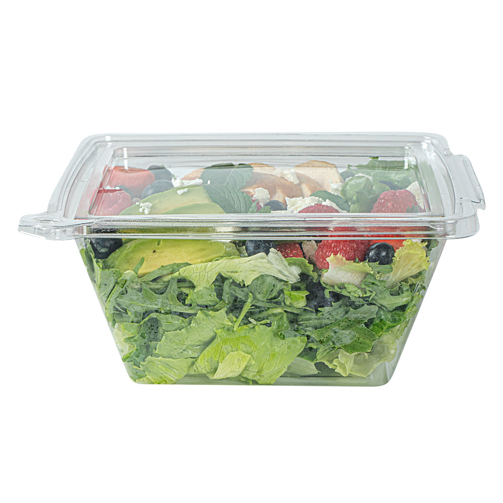 Tamper Tek 48 oz Square Clear Plastic Salad Bowl - with Lid, Tamper-Evident - 7 1/2" x 7 1/4" x 3 1/4" - 100 count box