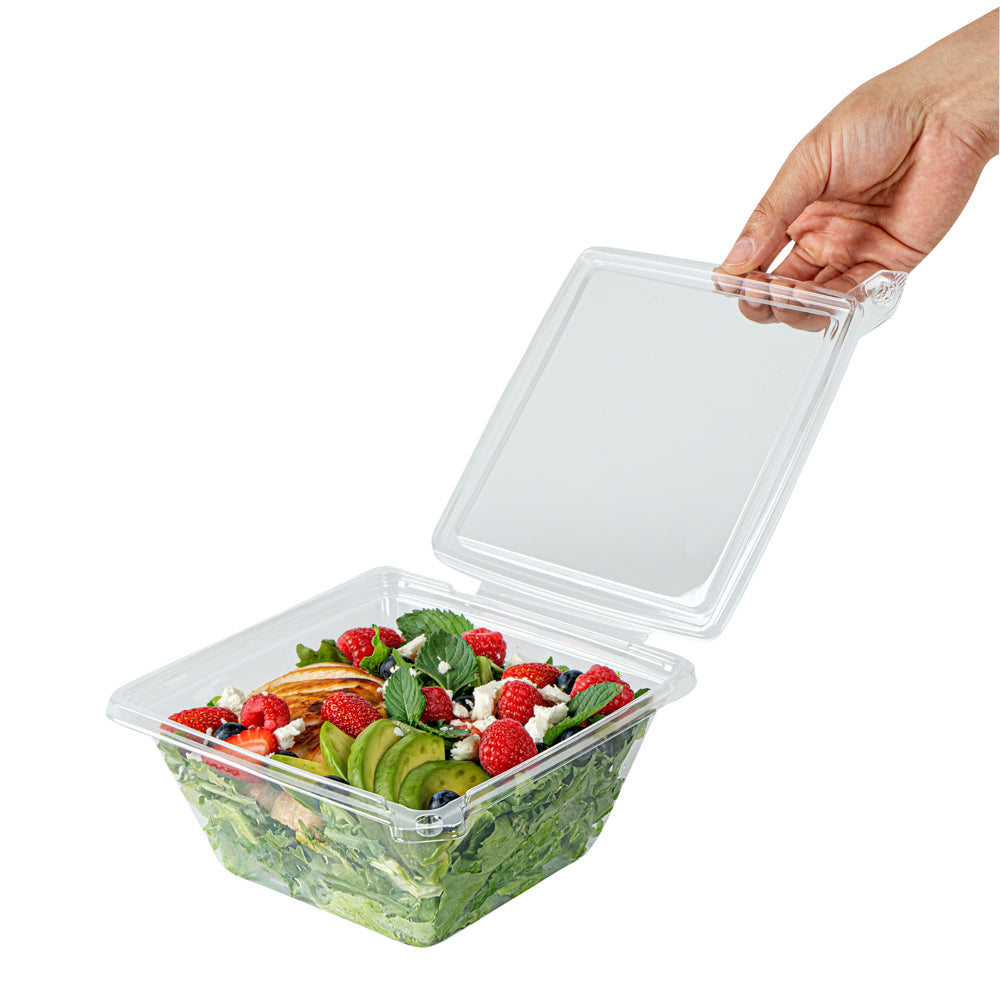Tamper Tek 48 oz Square Clear Plastic Salad Bowl - with Lid, Tamper-Evident - 7 1/2" x 7 1/4" x 3 1/4" - 100 count box