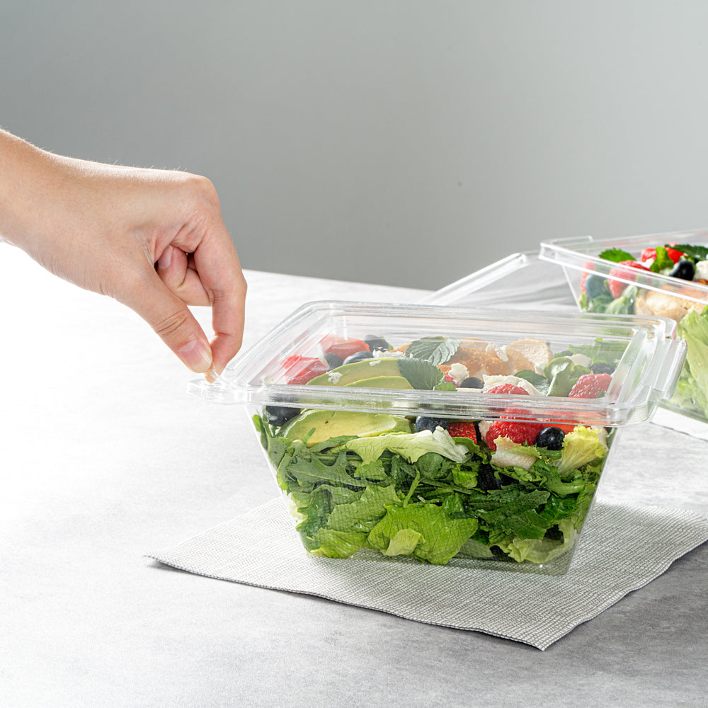 Tamper Tek 48 oz Square Clear Plastic Salad Bowl - with Lid, Tamper-Evident - 7 1/2" x 7 1/4" x 3 1/4" - 100 count box