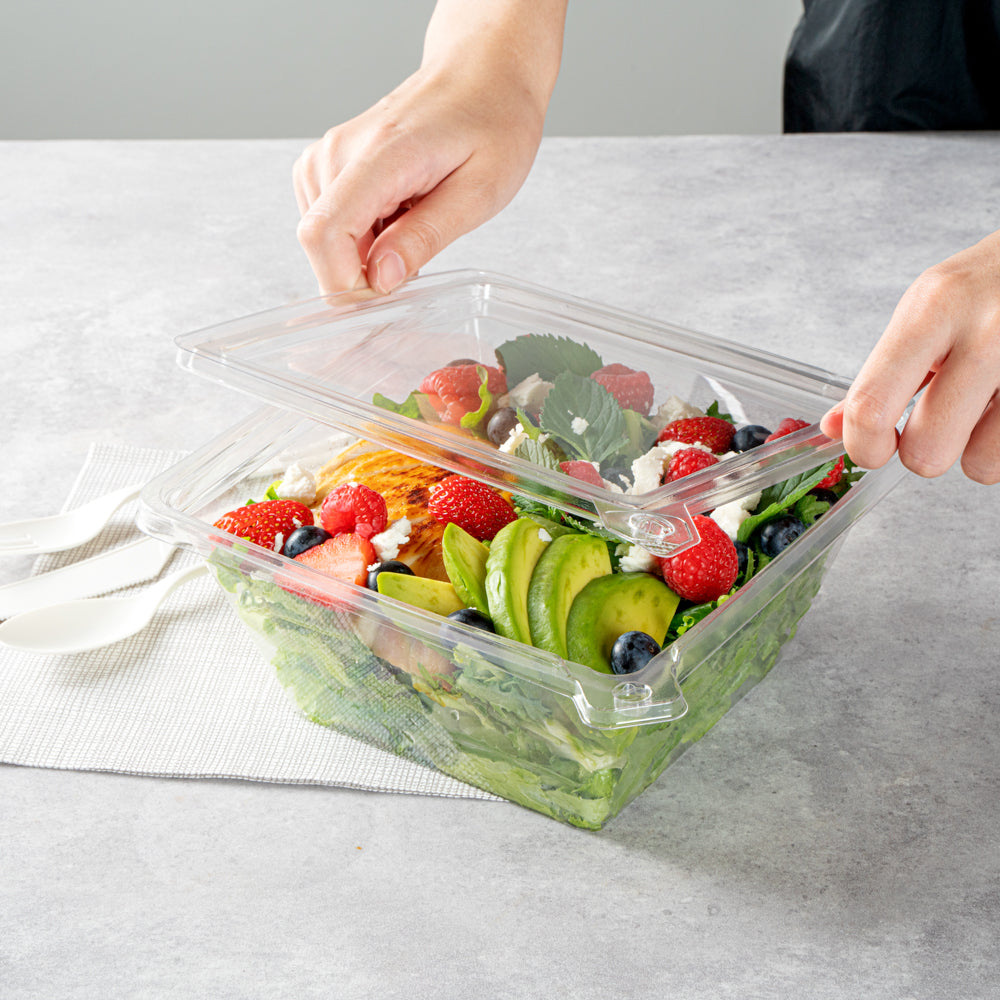 Tamper Tek 48 oz Square Clear Plastic Salad Bowl - with Lid, Tamper-Evident - 7 1/2" x 7 1/4" x 3 1/4" - 100 count box