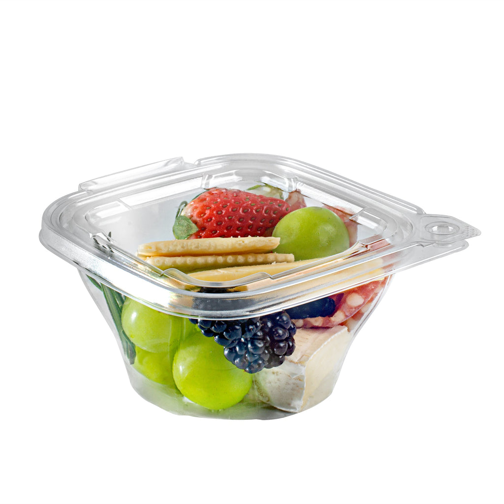 Tamper Tek 8 oz Square to Round Clear Plastic Deli / Snack Container - with Lid, Tamper-Evident - 4 3/4" x 5" x 1 3/4" - 100 count box