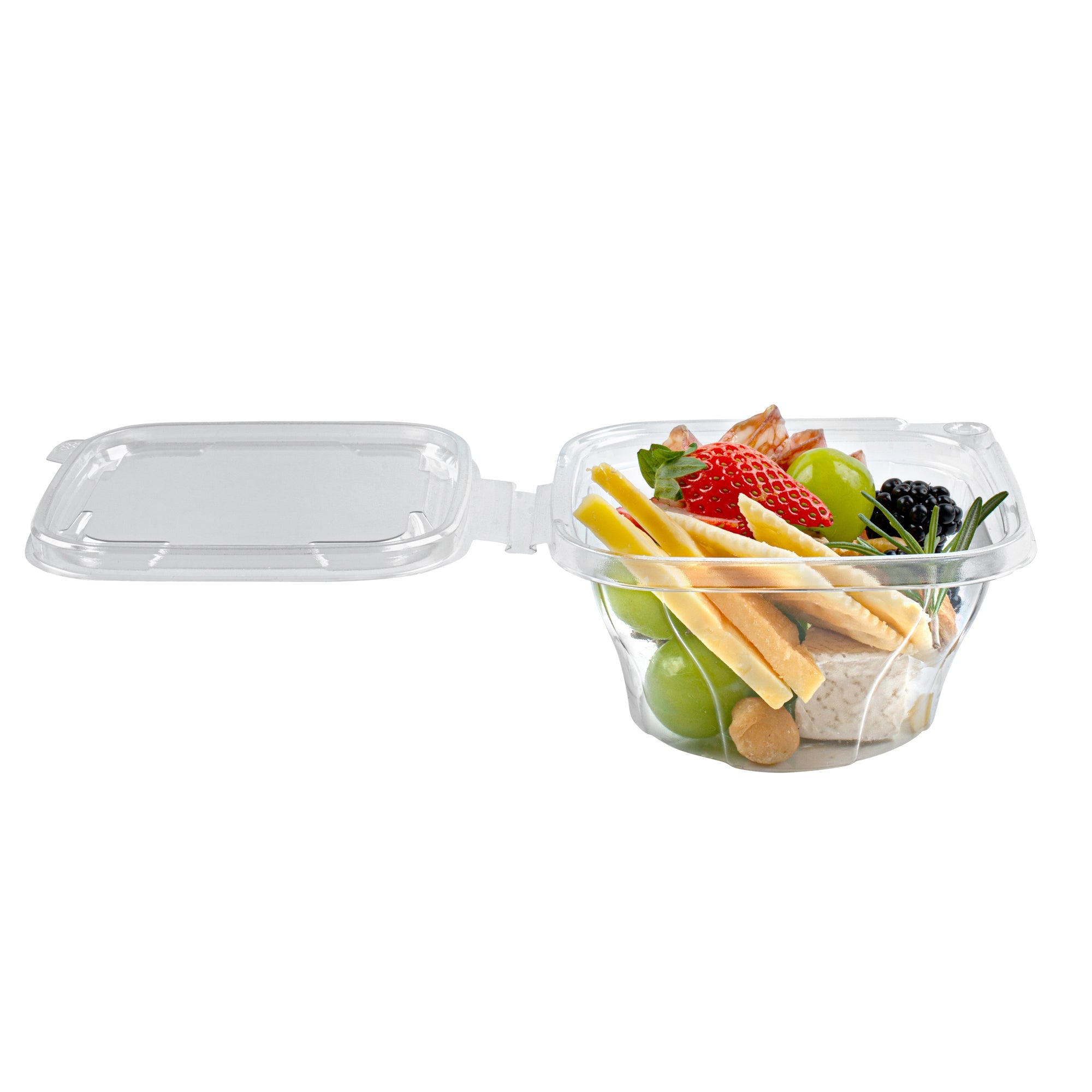 Tamper Tek 8 oz Square to Round Clear Plastic Deli / Snack Container - with Lid, Tamper-Evident - 4 3/4" x 5" x 1 3/4" - 100 count box