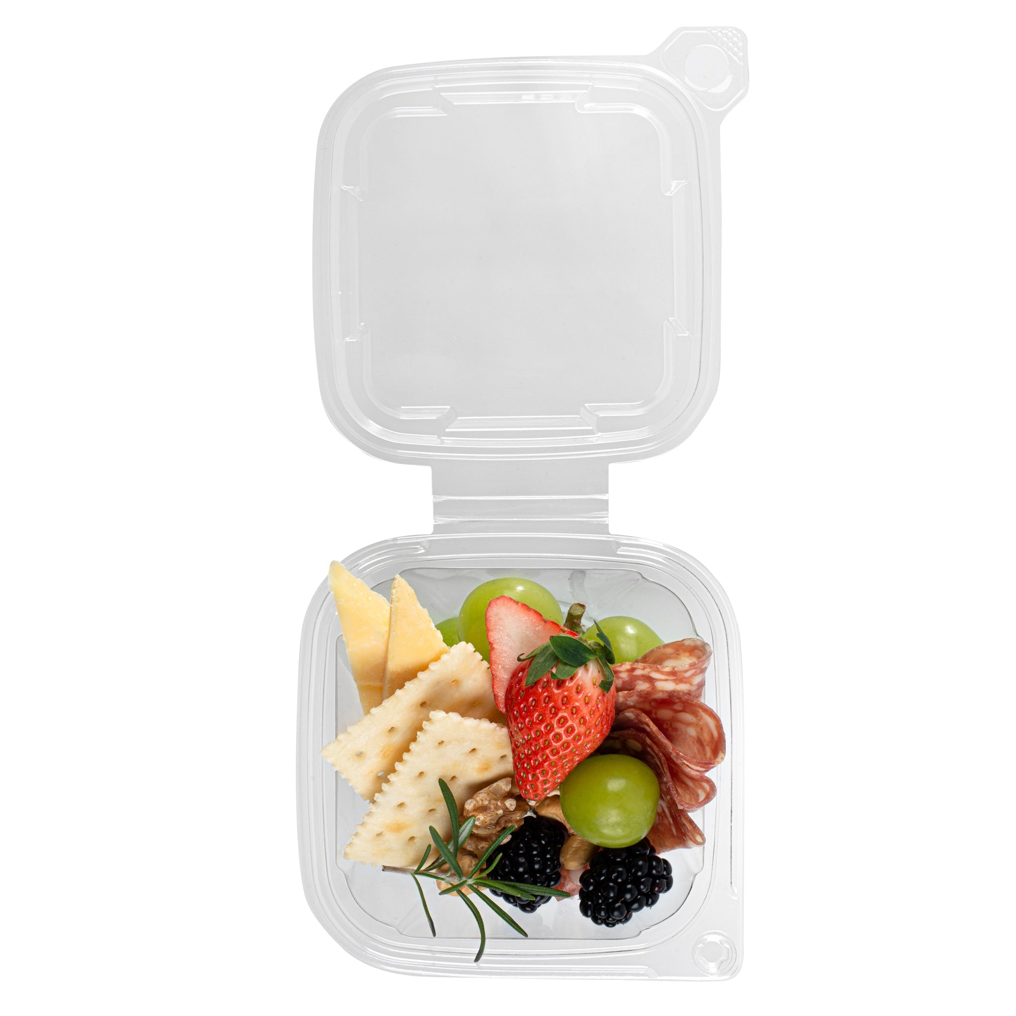 Tamper Tek 8 oz Square to Round Clear Plastic Deli / Snack Container - with Lid, Tamper-Evident - 4 3/4" x 5" x 1 3/4" - 100 count box