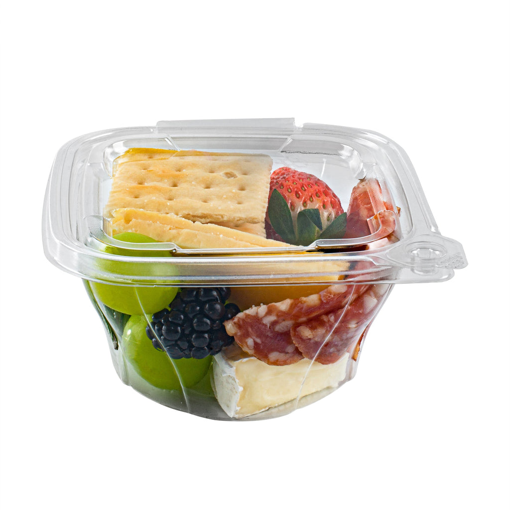 Tamper Tek 8 oz Square to Round Clear Plastic Deli / Snack Container - with Lid, Tamper-Evident - 4 3/4" x 5" x 1 3/4" - 100 count box