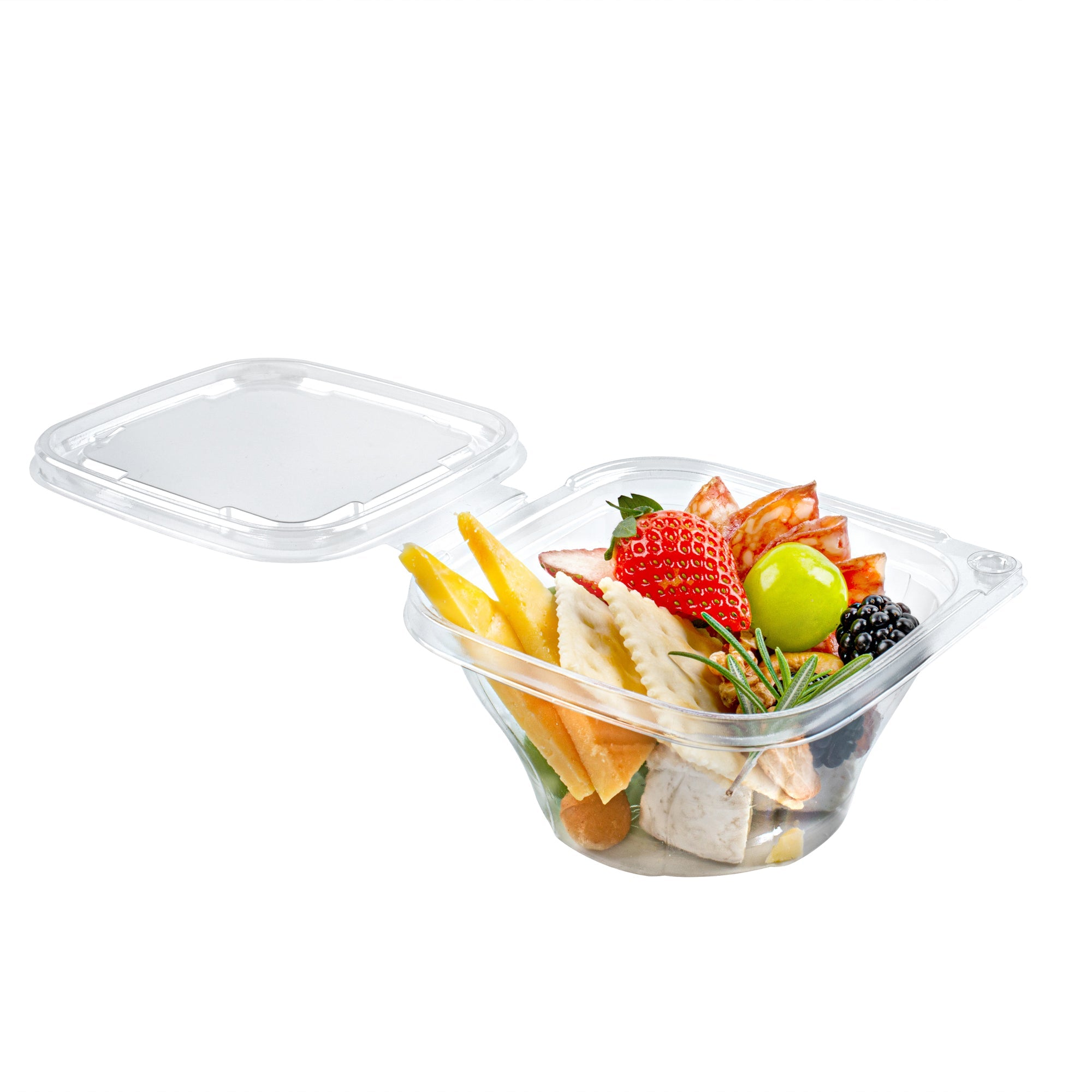 Tamper Tek 8 oz Square to Round Clear Plastic Deli / Snack Container - with Lid, Tamper-Evident - 4 3/4" x 5" x 1 3/4" - 100 count box