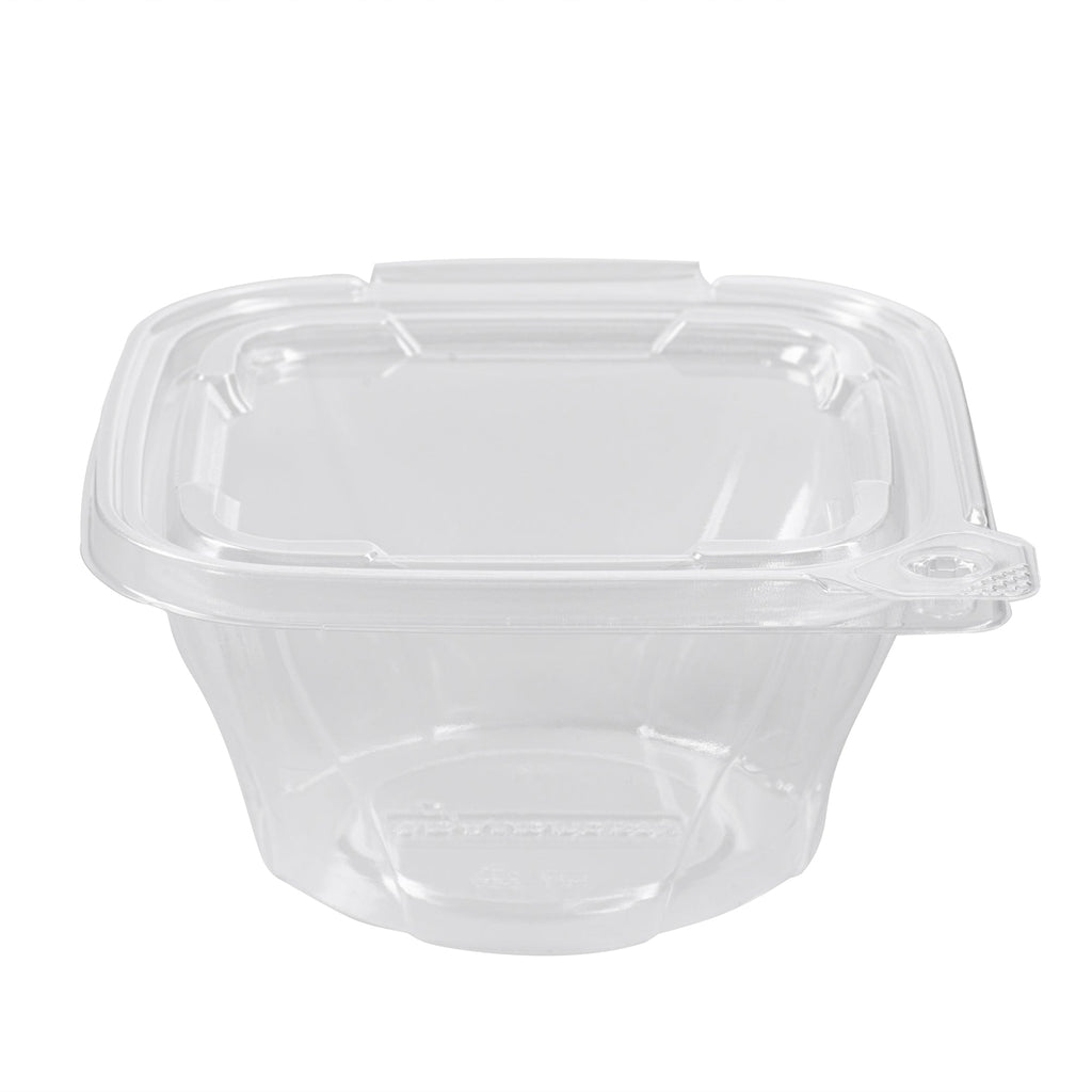 Tamper Tek 8 oz Square to Round Clear Plastic Deli / Snack Container - with Lid, Tamper-Evident - 4 3/4" x 5" x 1 3/4" - 100 count box