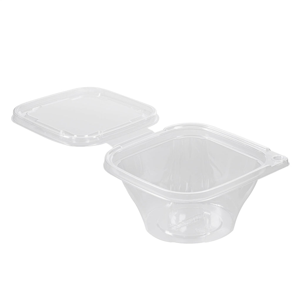 Tamper Tek 8 oz Square to Round Clear Plastic Deli / Snack Container - with Lid, Tamper-Evident - 4 3/4" x 5" x 1 3/4" - 100 count box