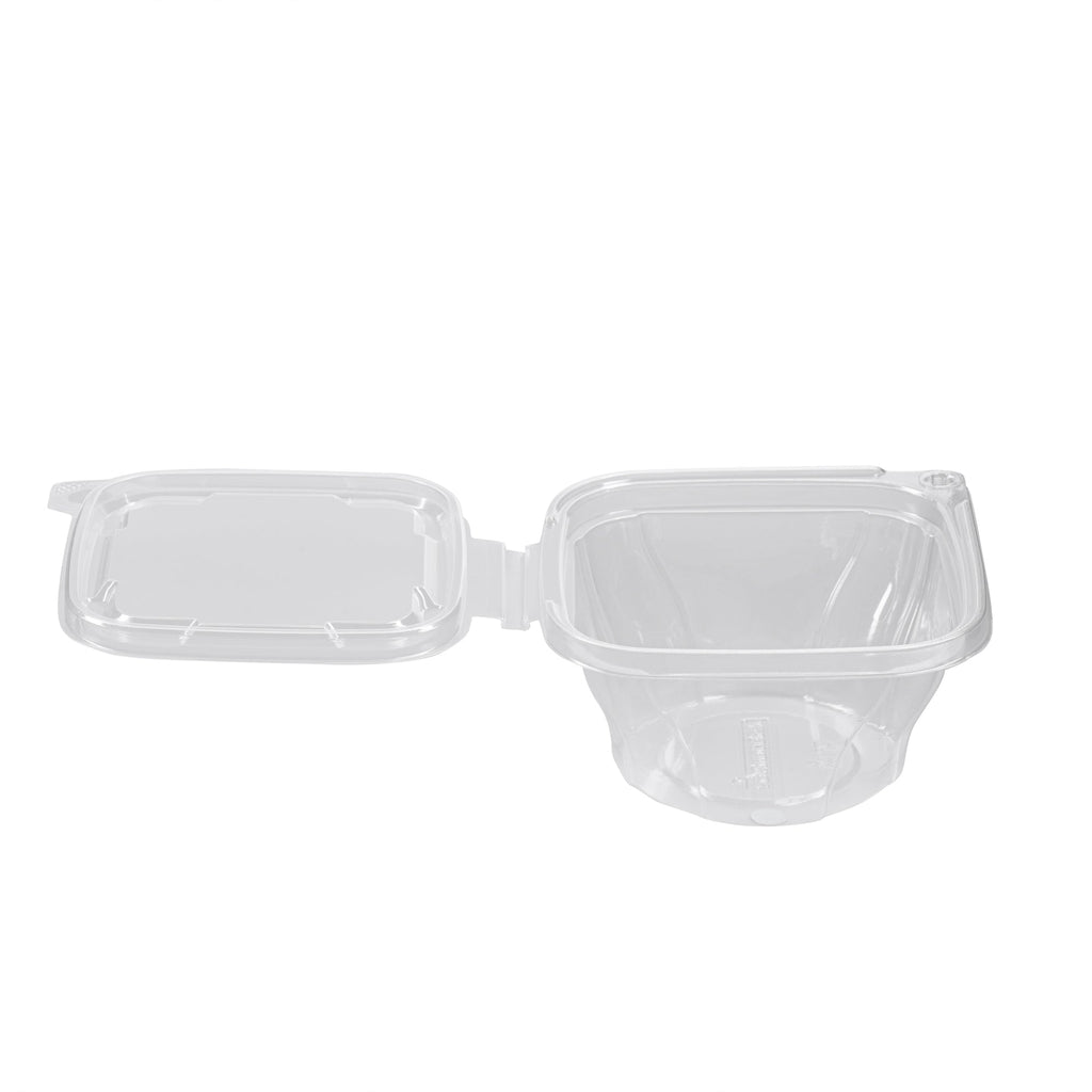 Tamper Tek 8 oz Square to Round Clear Plastic Deli / Snack Container - with Lid, Tamper-Evident - 4 3/4" x 5" x 1 3/4" - 100 count box