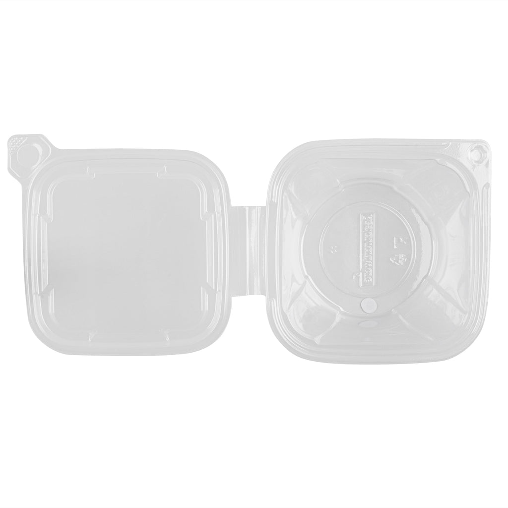 Tamper Tek 8 oz Square to Round Clear Plastic Deli / Snack Container - with Lid, Tamper-Evident - 4 3/4" x 5" x 1 3/4" - 100 count box