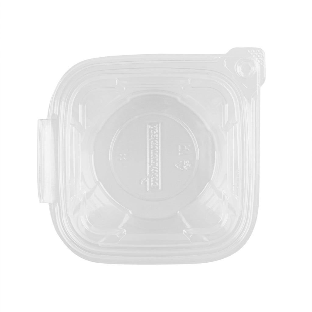 Tamper Tek 8 oz Square to Round Clear Plastic Deli / Snack Container - with Lid, Tamper-Evident - 4 3/4" x 5" x 1 3/4" - 100 count box
