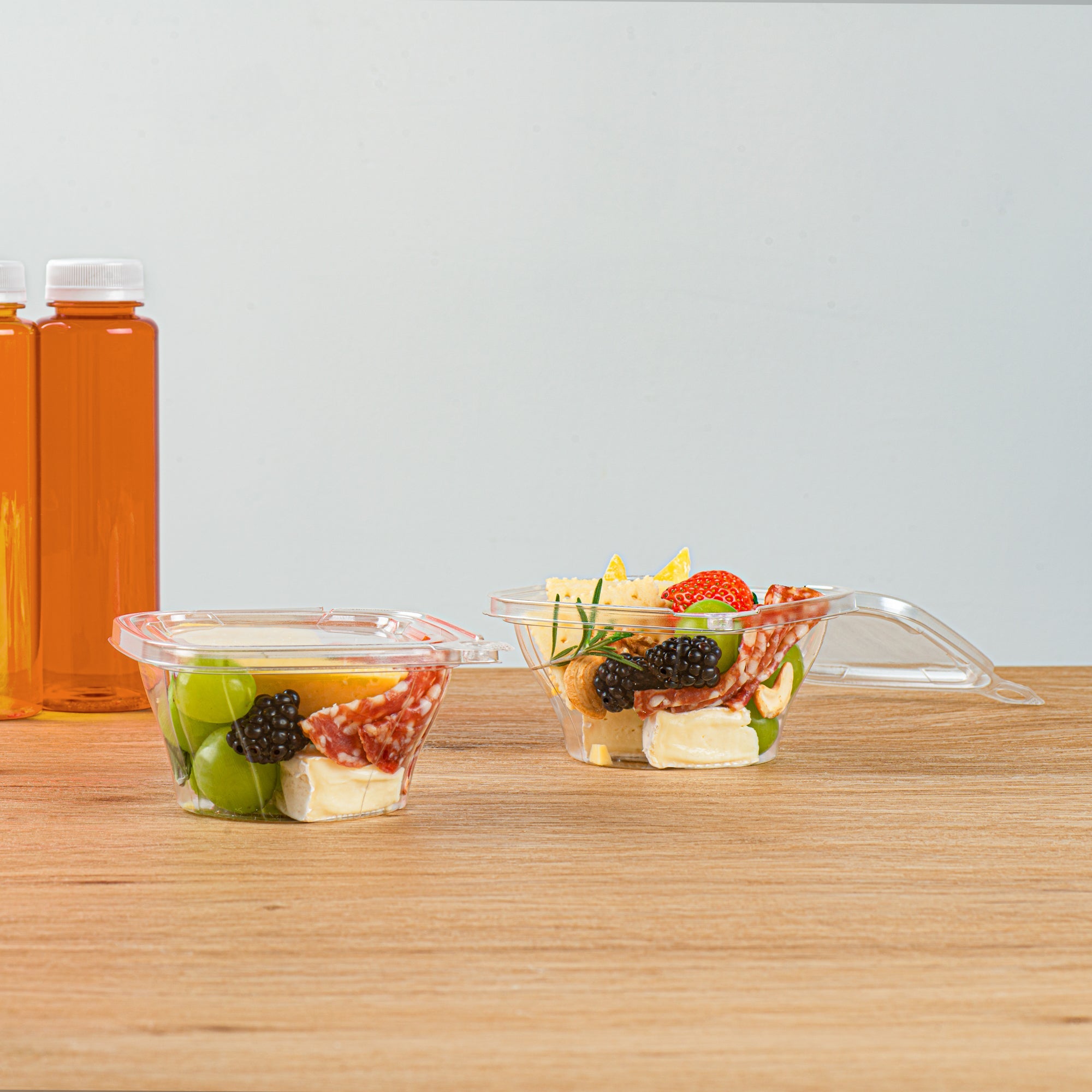 Tamper Tek 8 oz Square to Round Clear Plastic Deli / Snack Container - with Lid, Tamper-Evident - 4 3/4" x 5" x 1 3/4" - 100 count box