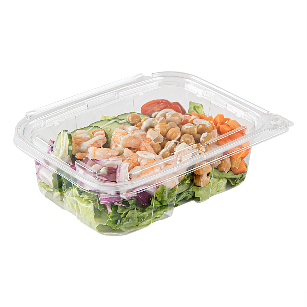 Tamper Tek 20 oz Rectangle Clear Plastic Salad Container - with Lid, Tamper-Evident - 7 1/4" x 5 1/2" x 2" - 100 count box