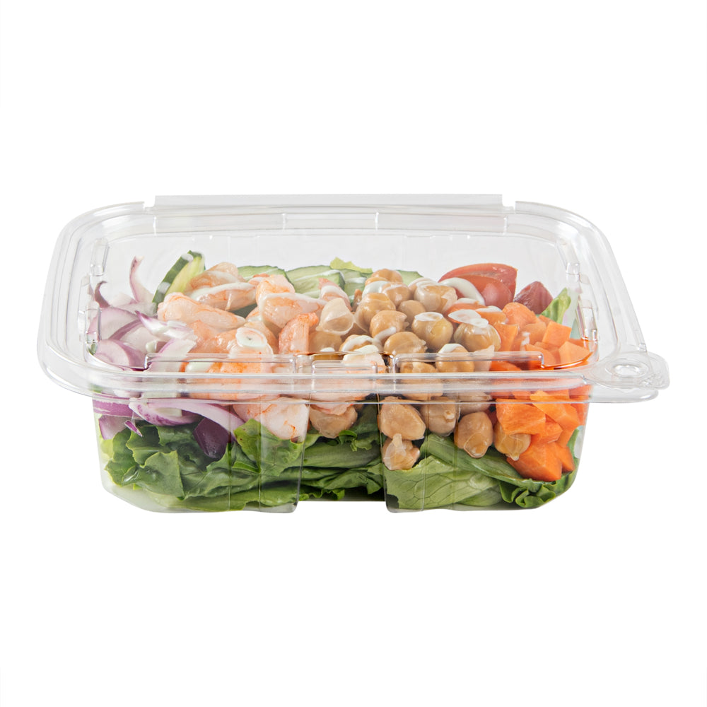Tamper Tek 20 oz Rectangle Clear Plastic Salad Container - with Lid, Tamper-Evident - 7 1/4" x 5 1/2" x 2" - 100 count box