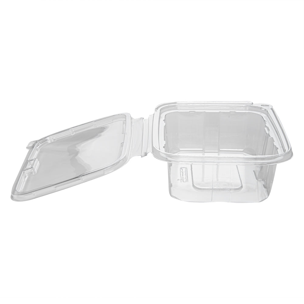 Tamper Tek 20 oz Rectangle Clear Plastic Salad Container - with Lid, Tamper-Evident - 7 1/4" x 5 1/2" x 2" - 100 count box