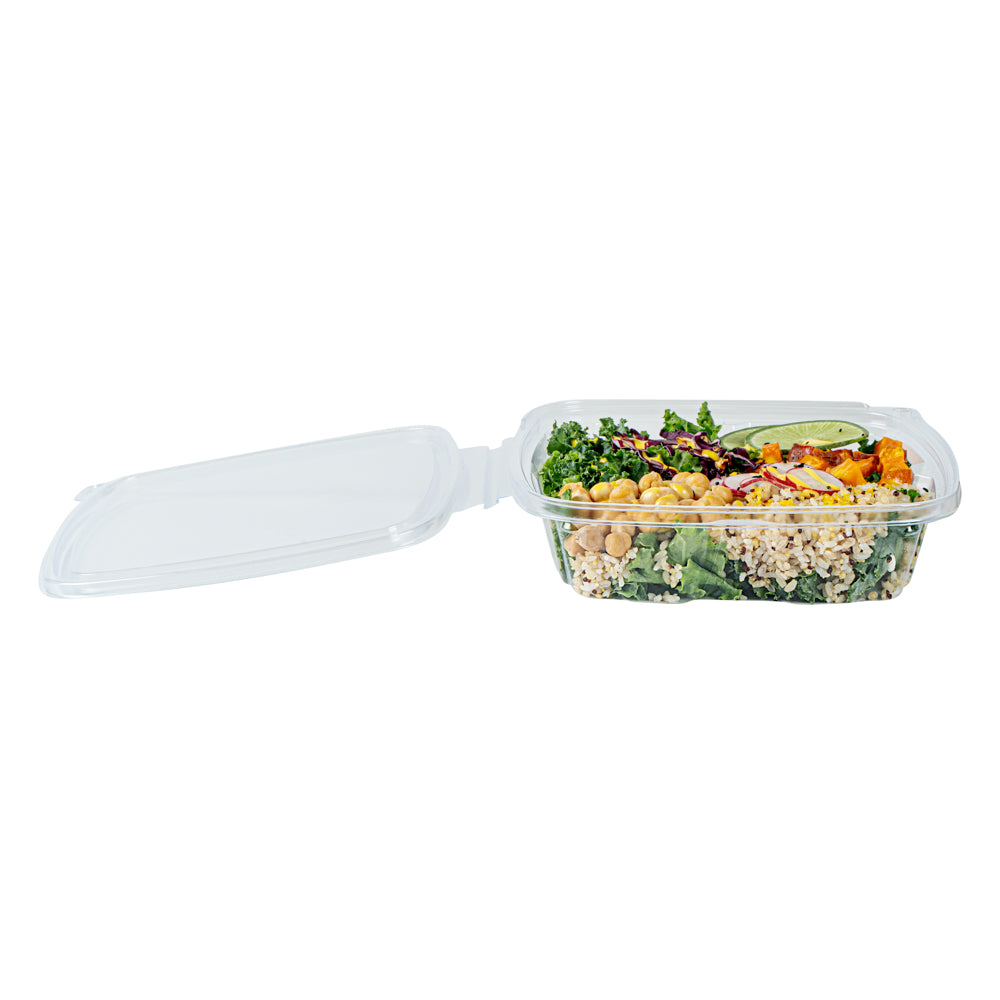 Tamper Tek 48 oz Rectangle Clear Plastic Salad Container - with Lid, Tamper-Evident - 8 3/4" x 7 3/4" x 1 3/4" - 100 count box