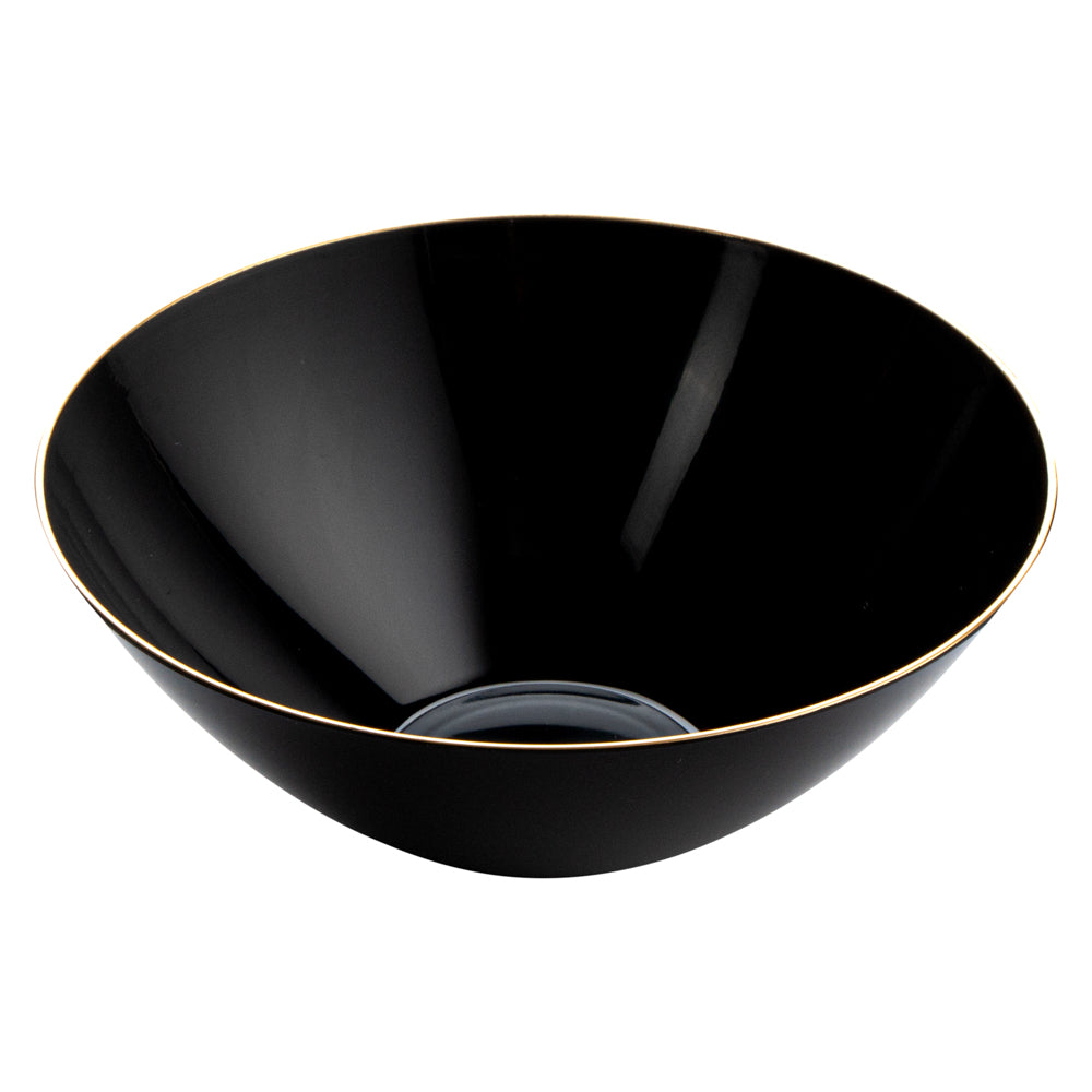Moderna 6 oz Round Black Plastic Gold-Rimmed Bowl - 4 3/4" x 4 3/4" x 1 3/4" - 20 count box