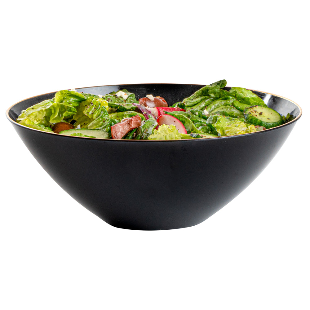 Moderna 6 oz Round Black Plastic Gold-Rimmed Bowl - 4 3/4" x 4 3/4" x 1 3/4" - 20 count box