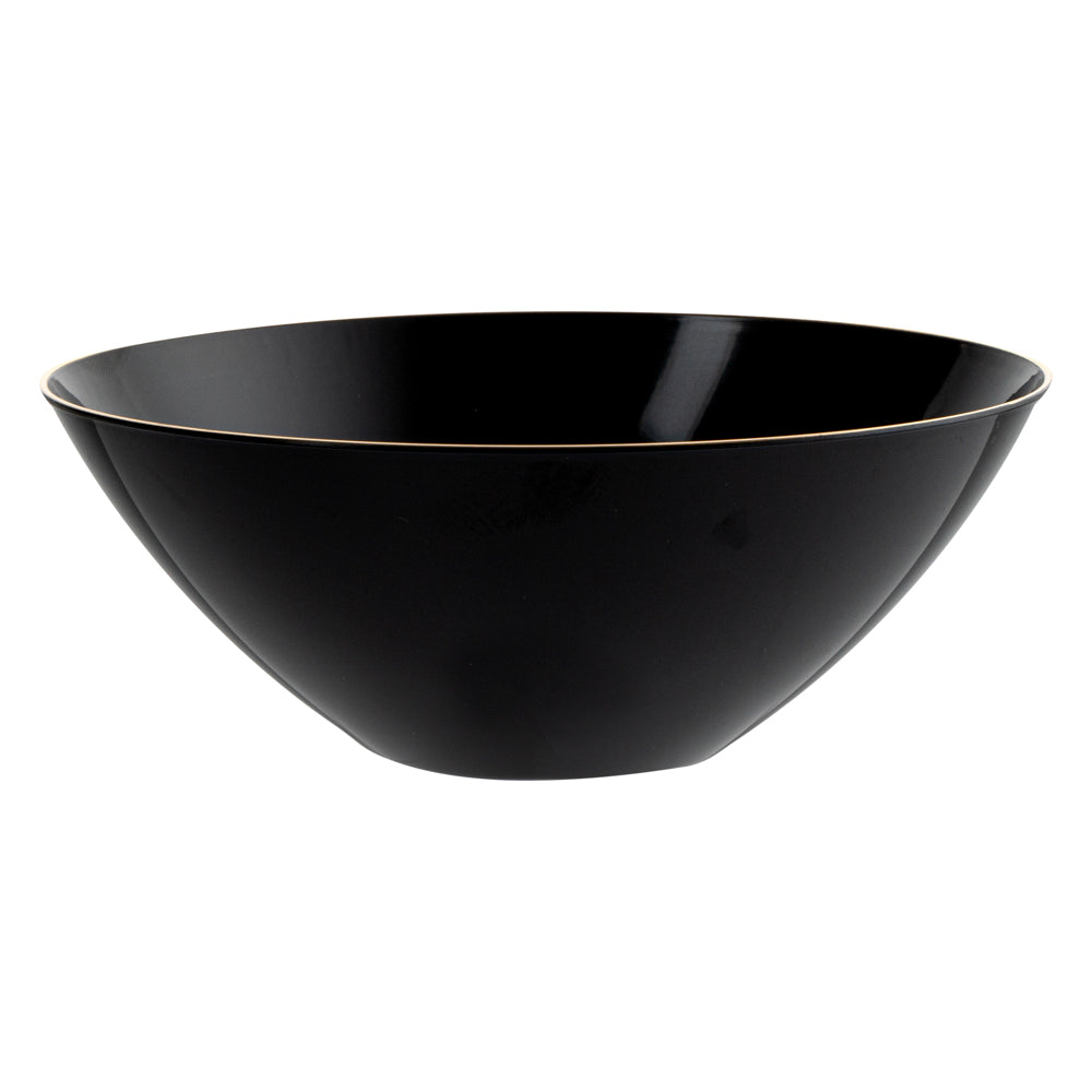 Moderna 6 oz Round Black Plastic Gold-Rimmed Bowl - 4 3/4" x 4 3/4" x 1 3/4" - 20 count box