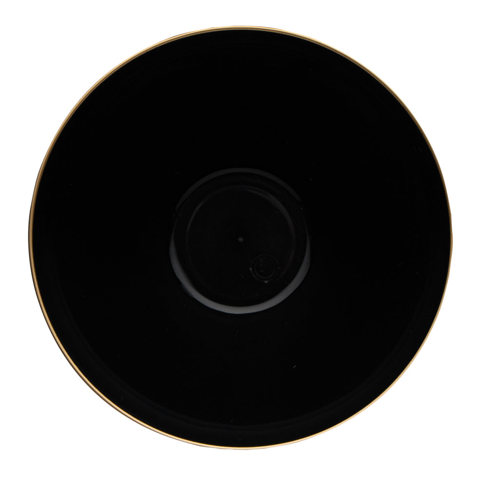 Moderna 6 oz Round Black Plastic Gold-Rimmed Bowl - 4 3/4" x 4 3/4" x 1 3/4" - 20 count box