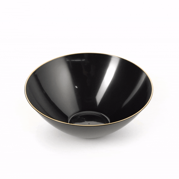 Moderna 6 oz Round Black Plastic Gold-Rimmed Bowl - 4 3/4" x 4 3/4" x 1 3/4" - 100 count box