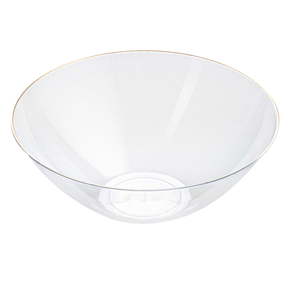 Moderna 6 oz Round Clear Plastic Gold-Rimmed Bowl - 4 3/4" x 4 3/4" x 1 3/4" - 20 count box