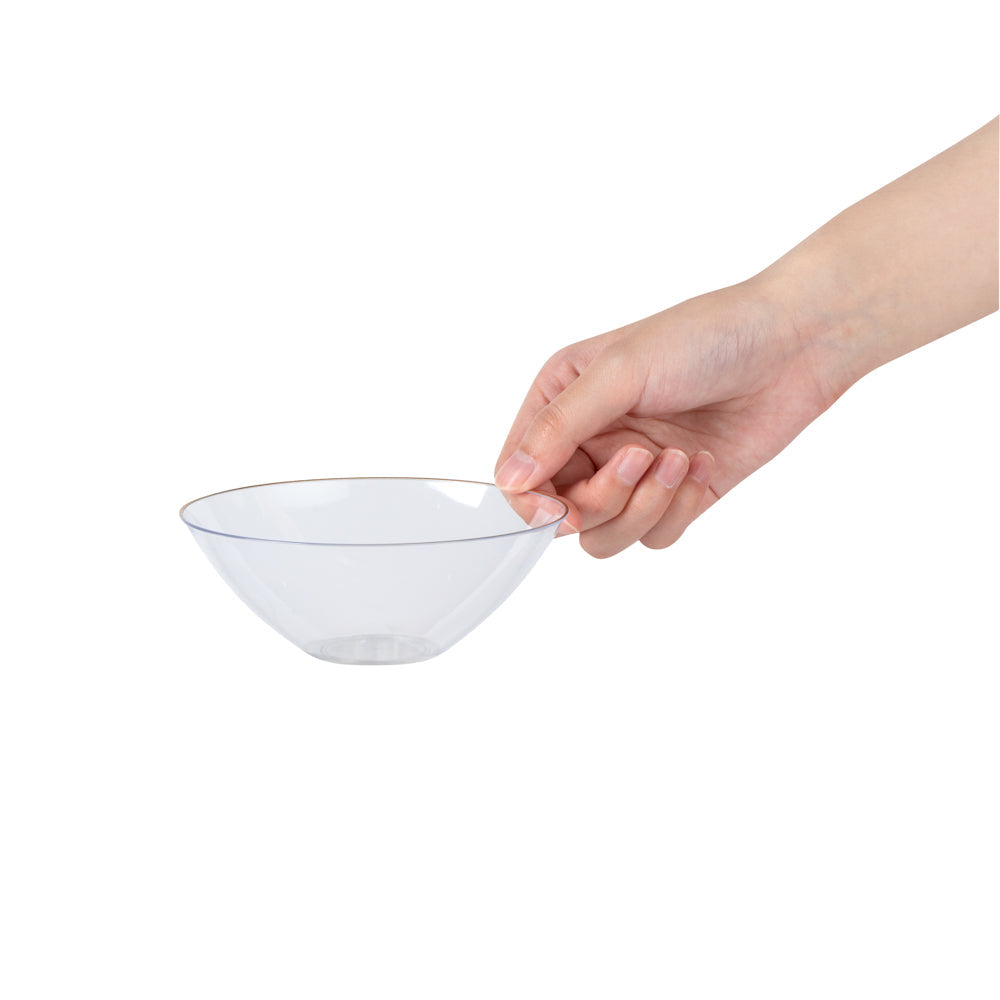 Moderna 6 oz Round Clear Plastic Gold-Rimmed Bowl - 4 3/4" x 4 3/4" x 1 3/4" - 20 count box