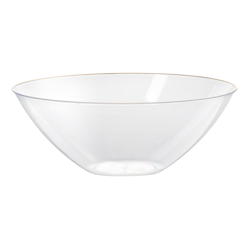 Moderna 6 oz Round Clear Plastic Gold-Rimmed Bowl - 4 3/4" x 4 3/4" x 1 3/4" - 100 count box