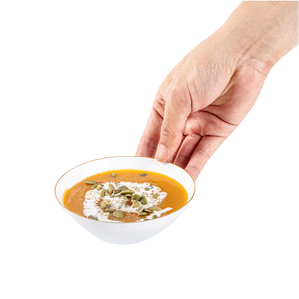 Moderna 6 oz Round White Plastic Gold-Rimmed Bowl - 4 3/4" x 4 3/4" x 1 3/4" - 20 count box