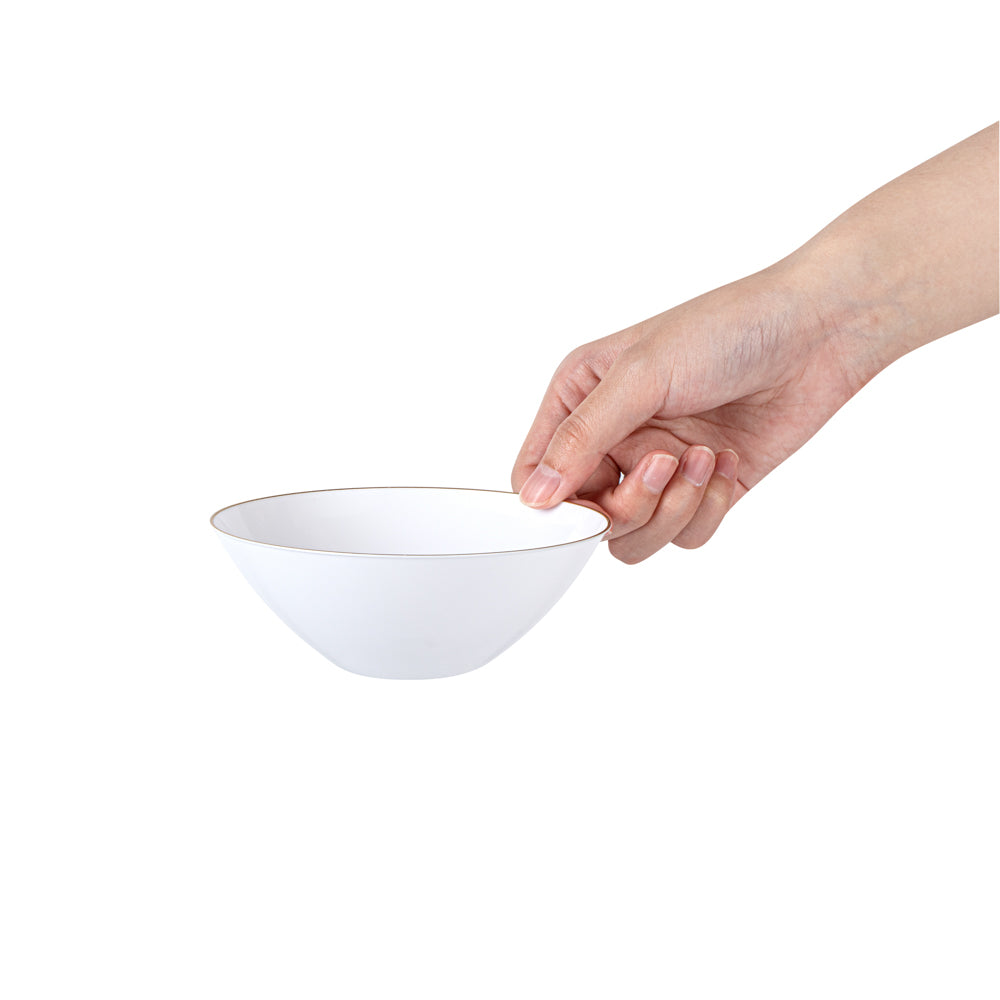 Moderna 6 oz Round White Plastic Gold-Rimmed Bowl - 4 3/4" x 4 3/4" x 1 3/4" - 100 count box