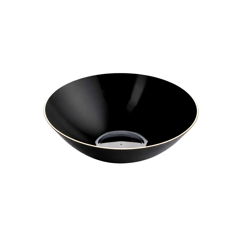Moderna 16 oz Round Black Plastic Gold-Rimmed Bowl - 7" x 7" x 2" - 100 count box