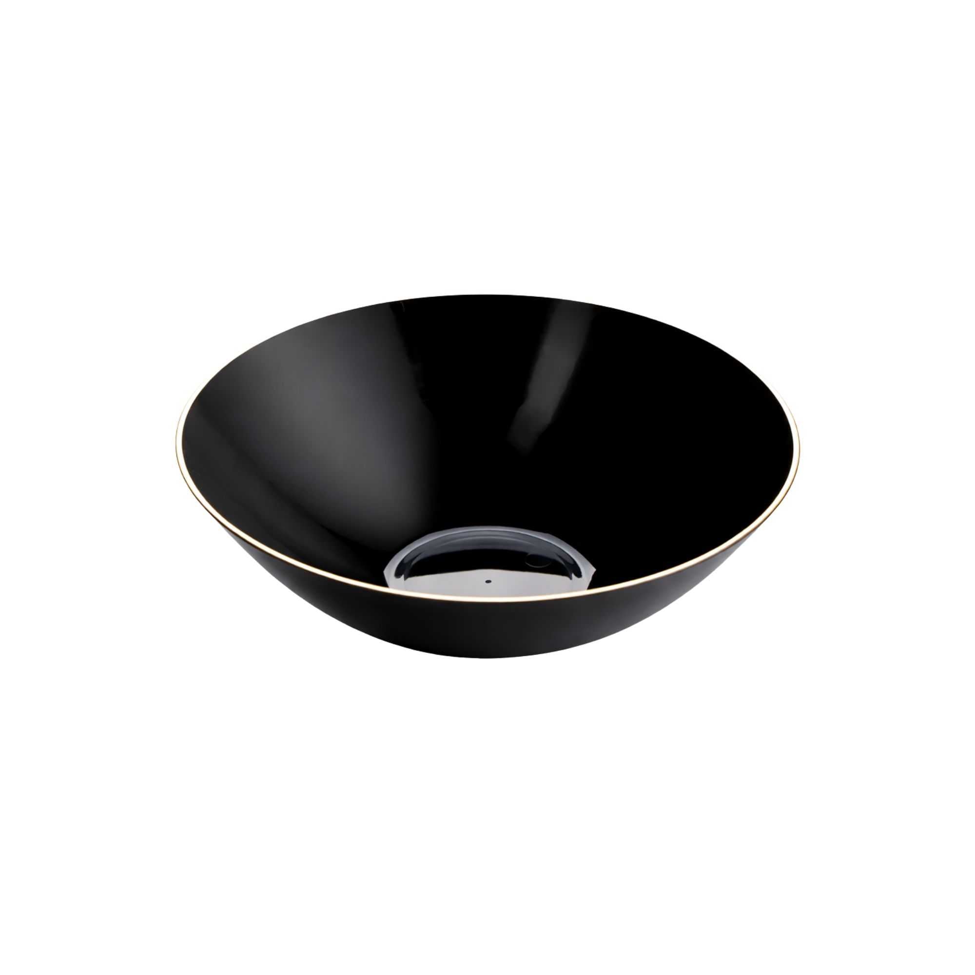 Moderna 16 oz Round Black Plastic Gold-Rimmed Bowl - 7" x 7" x 2" - 20 count box