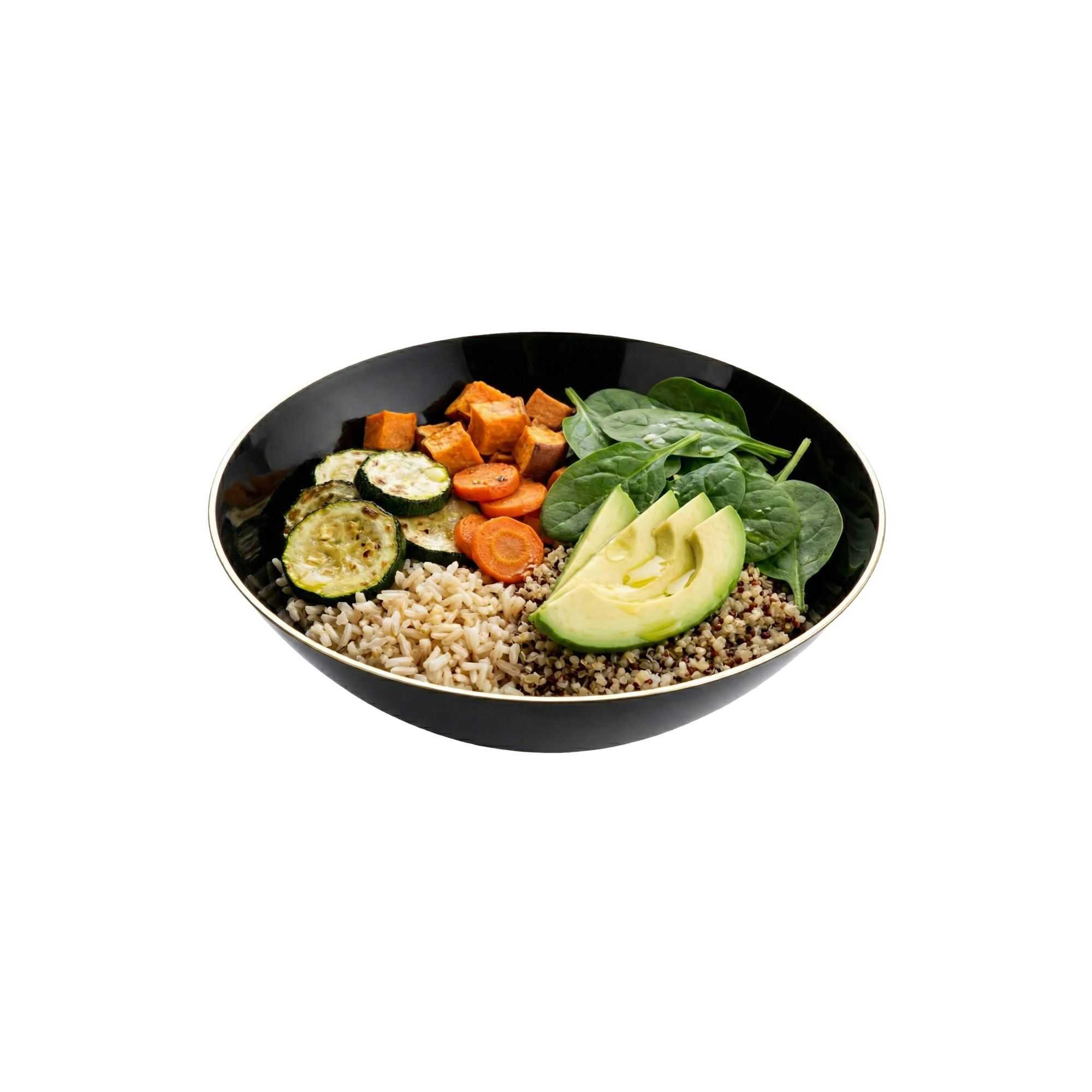 Moderna 16 oz Round Black Plastic Gold-Rimmed Bowl - 7" x 7" x 2" - 20 count box
