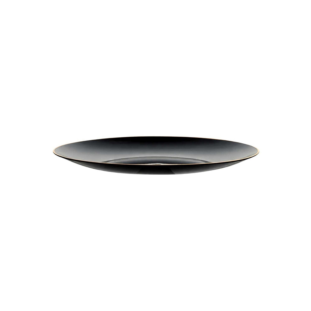Moderna Round Black Plastic Gold-Rimmed Plate - 7" x 7" x 1/2" - 200 count box